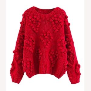 Goodnight Macaroon 'FIA' POM POM CHUNKY KNIT SWEATER red one size